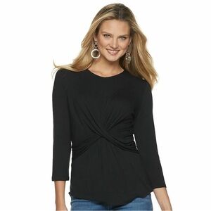 Juicy Couture 3/4 Sleeve Cross Front Top Pitch Black XS